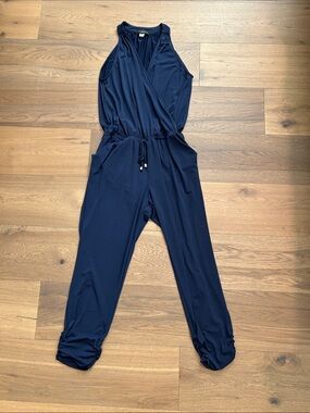 Ariella Navy Sleeveless Wrap-Style Jumpsuit